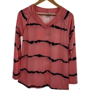 Stellah Pink with Black Abstract Lines Long Sleeve Womens Top Size Medium